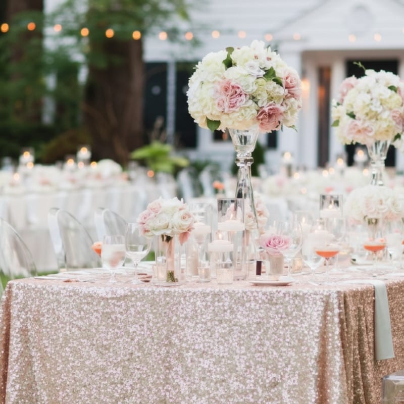 A unique floral centerpiece featuring a pink protea, illustrating a bold, climate-smart design choice for a luxury Naples wedding venue.